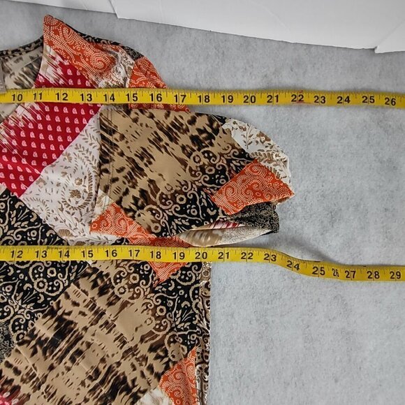 Chico's Women's Bohemian Patchwork, Asymmetrical Hem Pullover Blouse Size 2 (L) - Picture 9 of 15